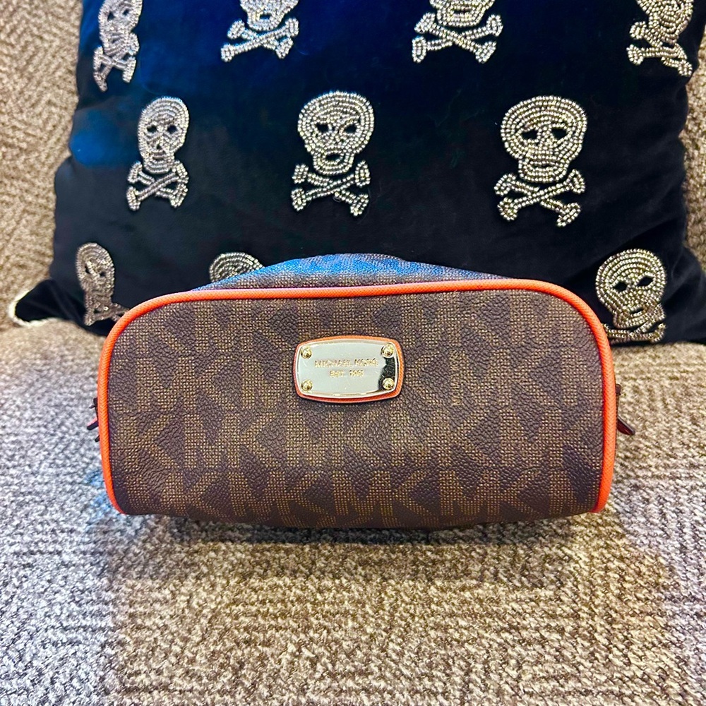 Michael Kors Brown and Orange Makeup Bag